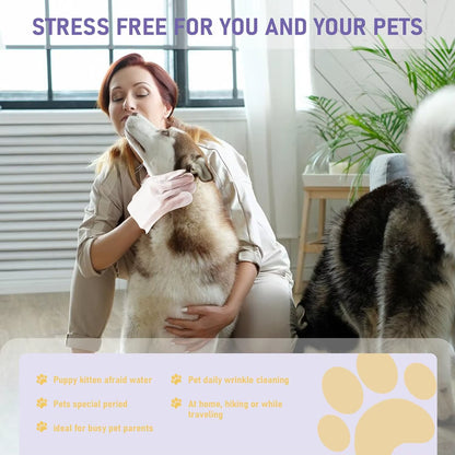 Petzura Cleaning Glove Wipes for Dogs & Cats, No-Rinse Deodorizing Grooming Wipes, Hypoallergenic, Unscented, 8 Pcs